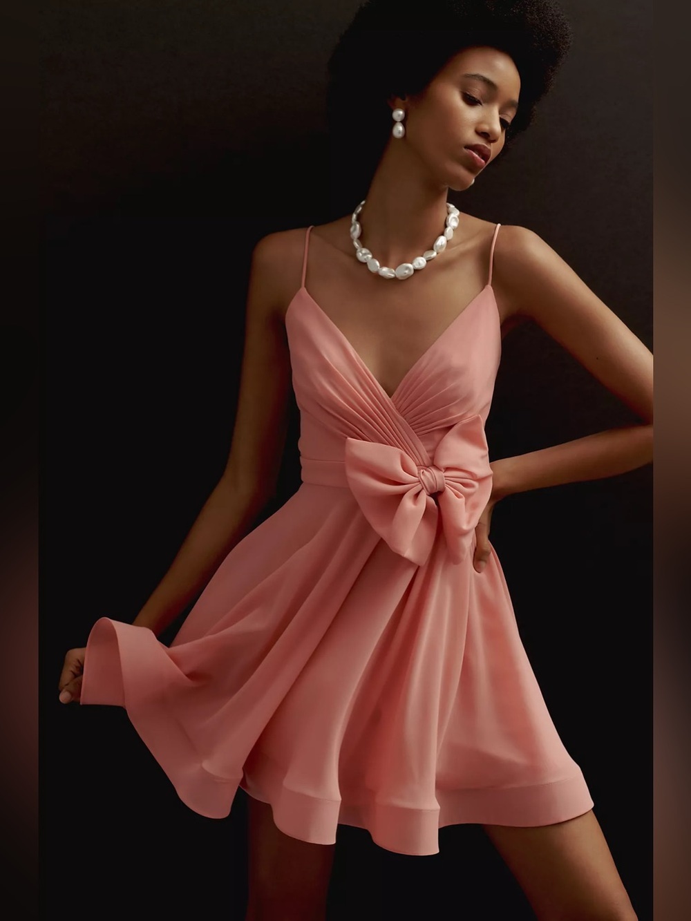 Anthropologie Mac Duggal Sleeveless V-Neck Bow Mini Dress Pink Spaghetti Strap 6